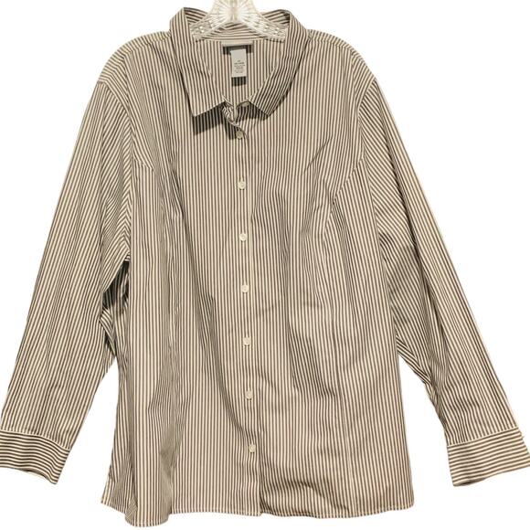 CATHERINES Non-Iron Top Size 3X 26 / 28W Button Down Gray Stripe Shirt Cotton - Picture 1 of 6